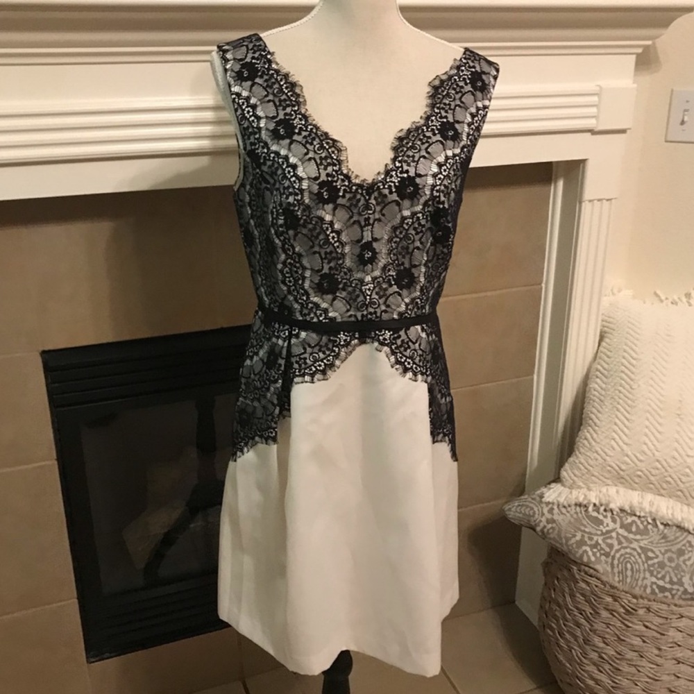 🌸 Max & Cleo white/black lace cocktail dress sz 8